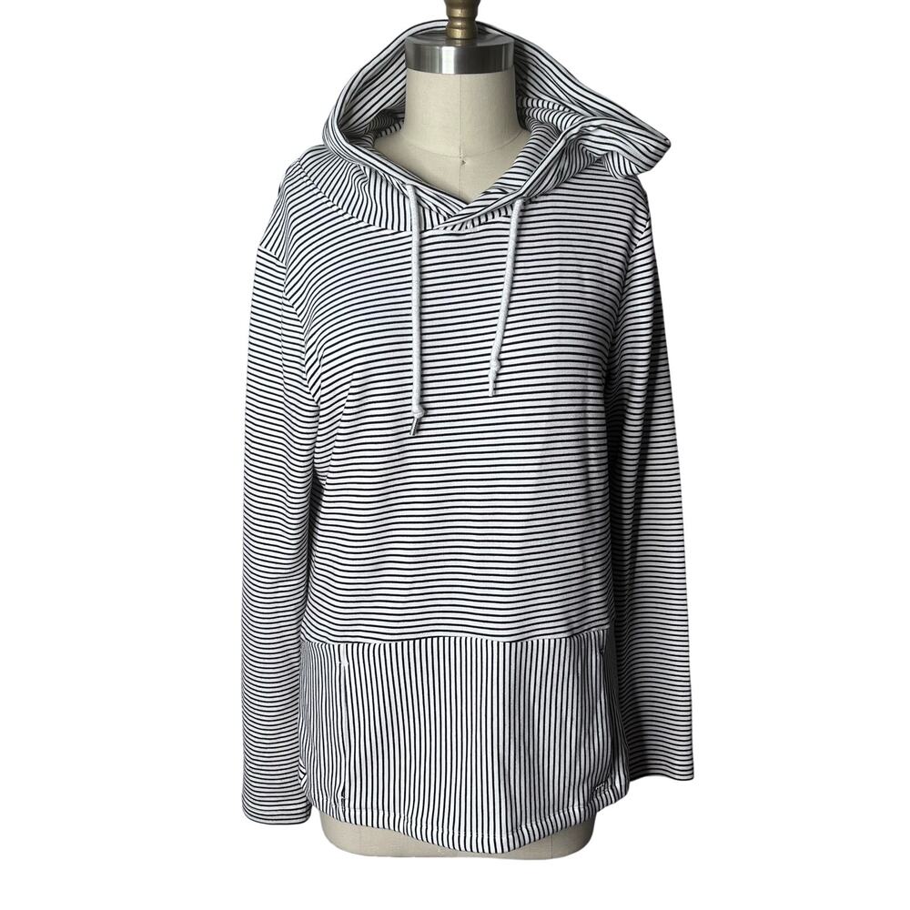 Uniquely Lorna Jane Black and White Striped Hooded Sweatshirt Medium